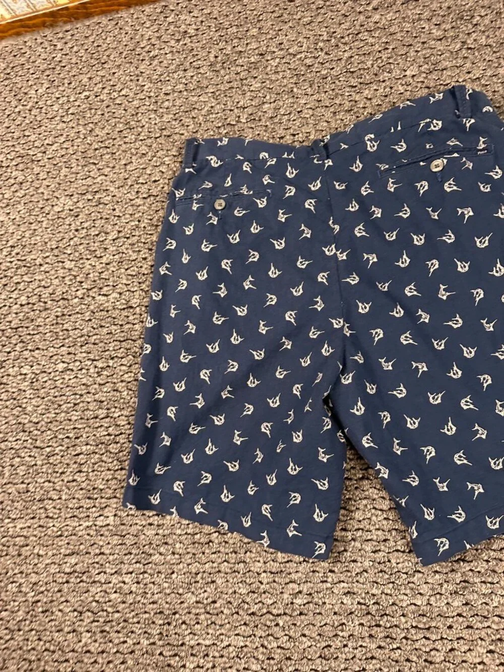 Polo Ralph Lauren Marlin Embroidered Linen Cotton Shorts Navy Blue Mens Size 35